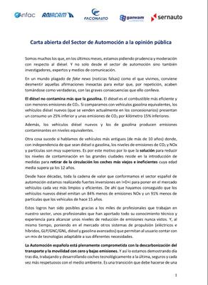 Carta abierta del Sector de Automoción