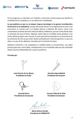 Carta abierta del Sector de Automoción