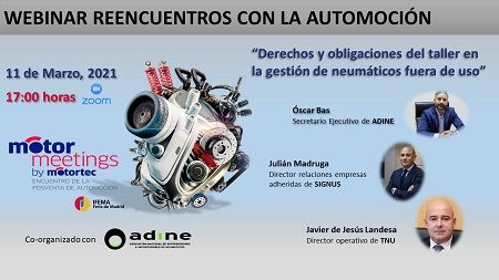 Cartel del webinar de ADINE para MOTORMEETINGS by Motortec