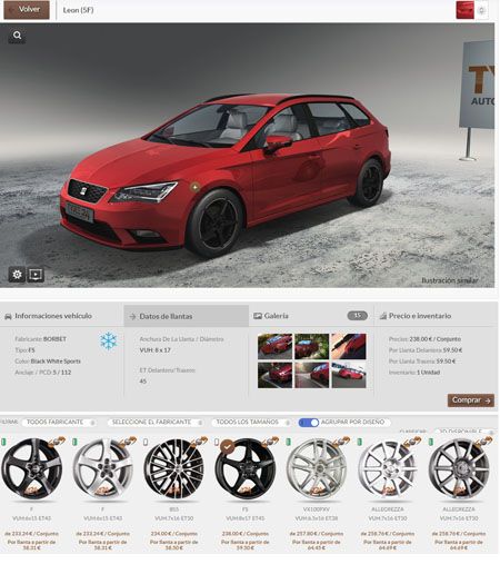 El configurador de llantas 3D permite una simulación especialmente realista para la selección de llantas