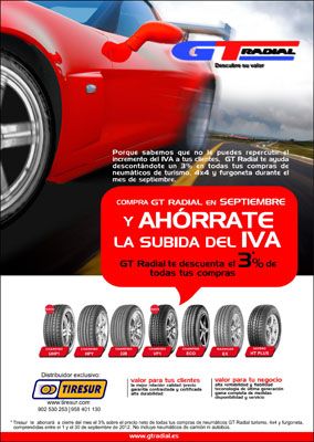 GT Radial y Tiresur descuenta la subida del IVA en septiembre