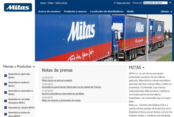 Mitas lanza su web en español